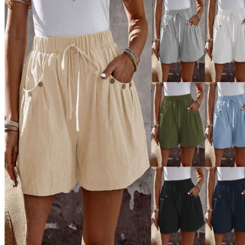 Forever 21 Elegant Summer Solid Elastic Waist Drawstring Pockets Casual Shorts